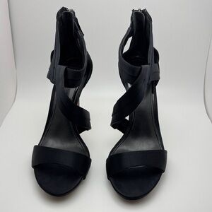 White House Black Market Strappy Heels, Black Satin